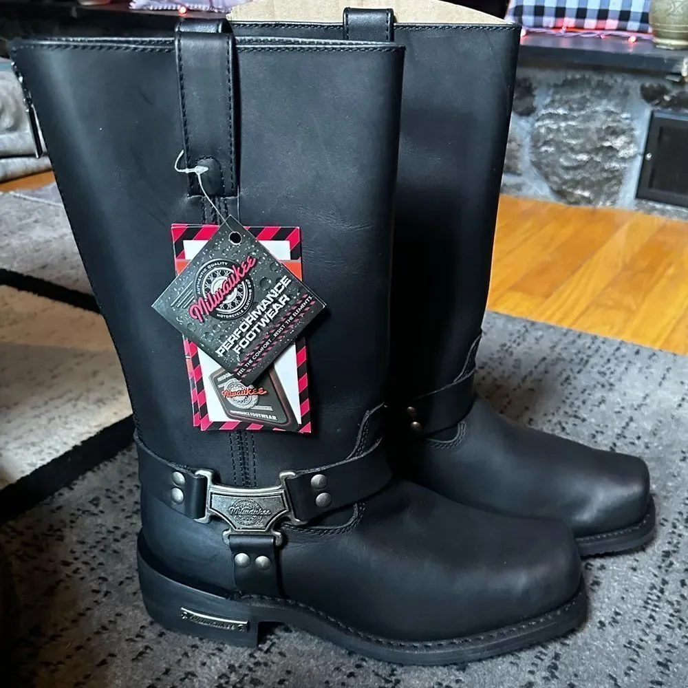 Milwaukee Leather Men's Black Harness Motorcycle Boots - Picture 9 of 11